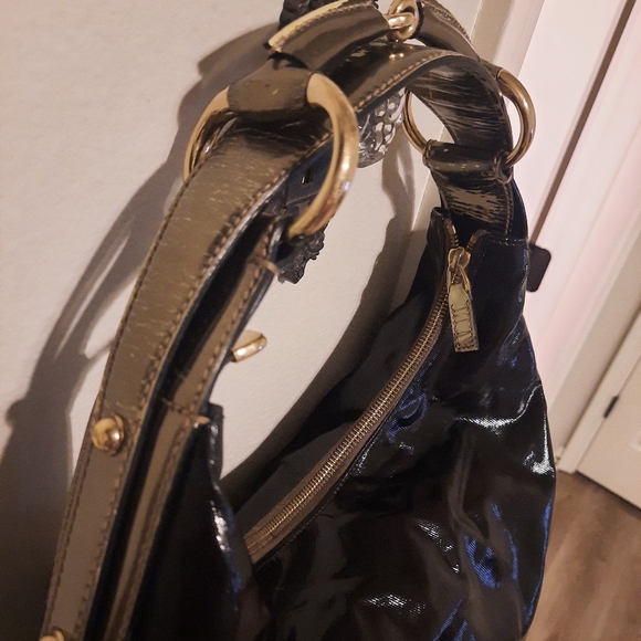 AUTH GUCCI BLACK PATENT LEATHER MEDIUM HORSEBIT HOBO HANDBAG EUC - Picture 4 of 16